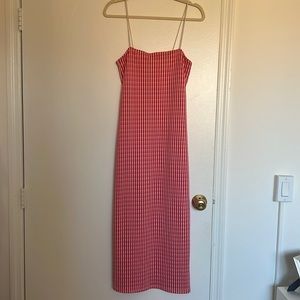 Pink gingham midi dress